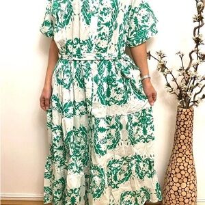 Paprika Green and Cream Patterned Maxi Dress